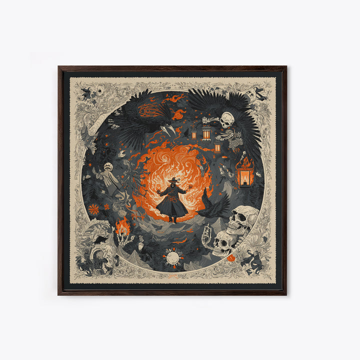 The Lantern Mage, Macabre Folk Print Art, Square Wall Art, Dark Fantasy Wall Art, Framed Canvas Print, Halloween Wall Art