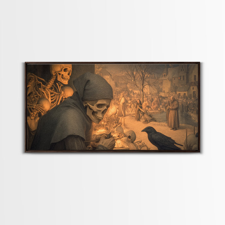 The Bone Sculptor, Northern Renaissance Horror, Wide Panoramic Art, Macabre Wall Art, Canvas Print, Halloween Wall Art