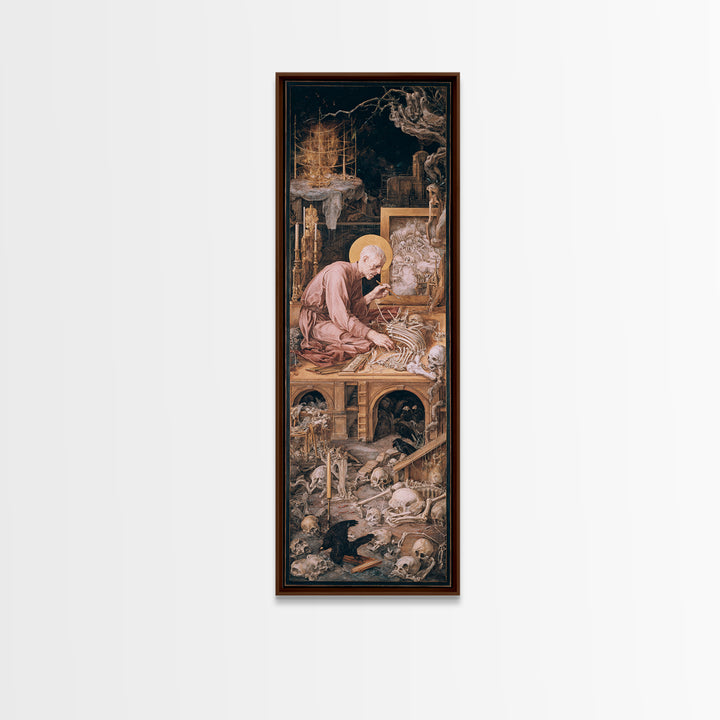 The Bone Sculptor, Dark Renaissance Art, Tall Narrow Wall Art, Dark Halloween Decor, Framed Canvas Print, Halloween Wall Art
