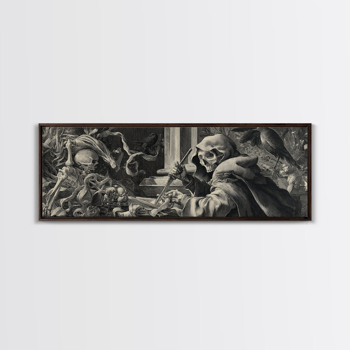 The Bone Sculptor, Danse Macabre Art, Extra Wide Wall Art, Gothic Horror Wall Art, Framed Canvas Print