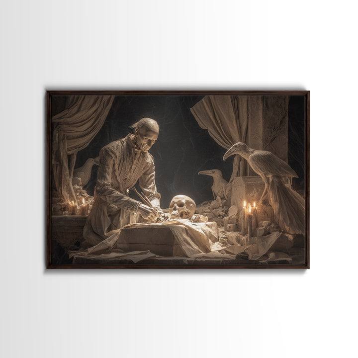The Bone Sculptor, Visionary Gothic Art, Landscape Wall Art, Dark Fantasy Wall Art, Framed Canvas Print, Halloween Wall Art