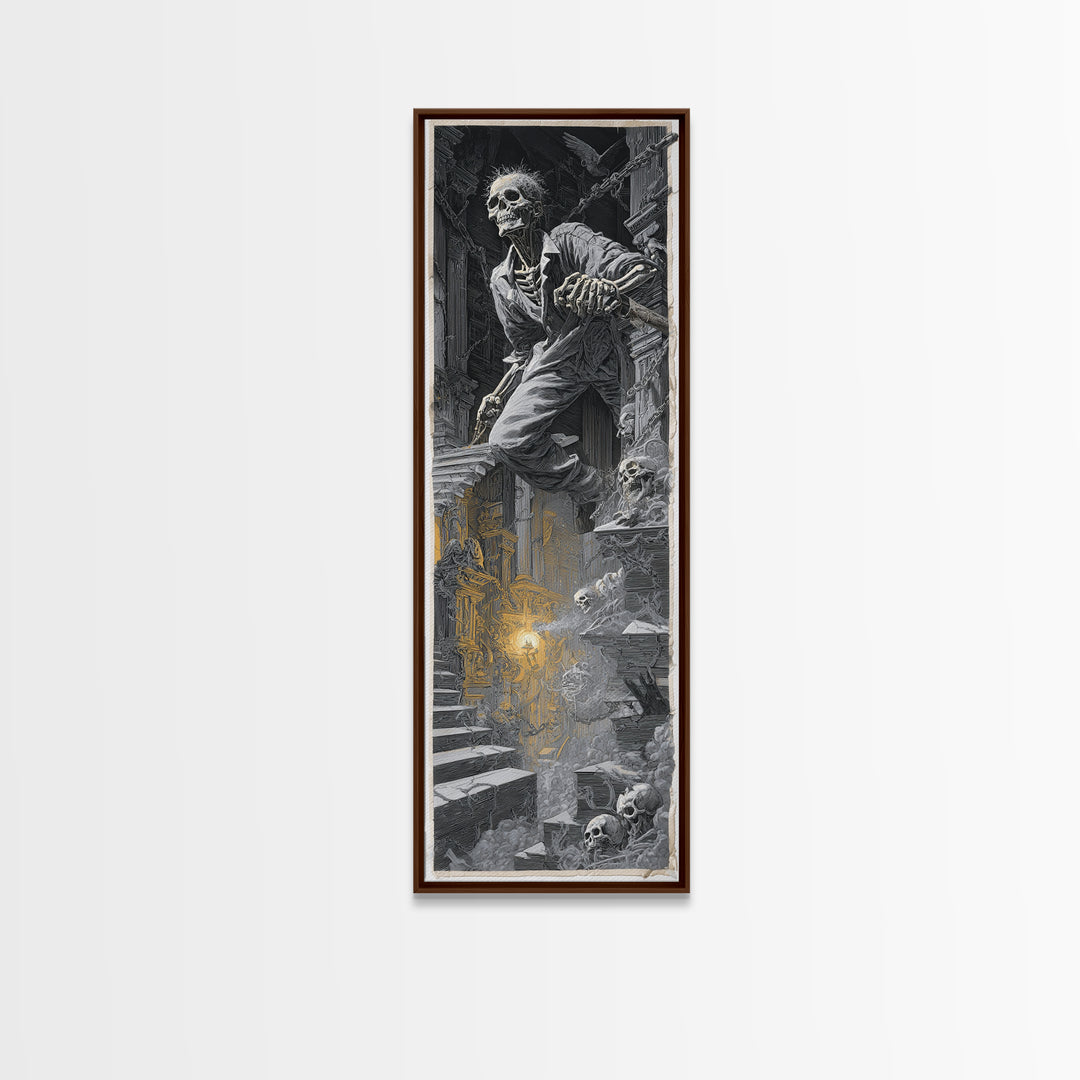 The Bone Sculptor, Architectural Etching Art, Tall Narrow Wall Art, Dark Fantasy Wall Art, Canvas Print, Halloween Wall Art