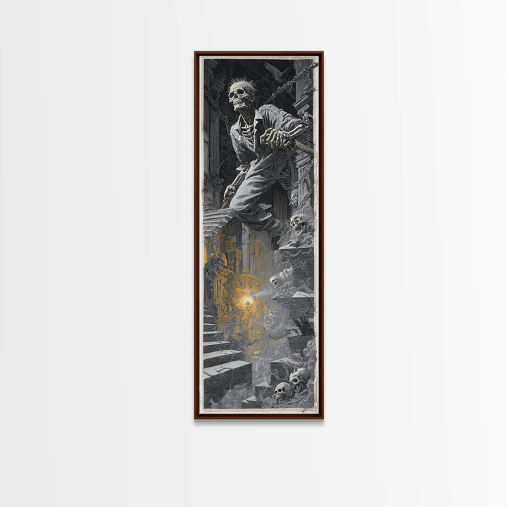 The Bone Sculptor, Architectural Etching Art, Tall Narrow Wall Art, Dark Fantasy Wall Art, Canvas Print, Halloween Wall Art