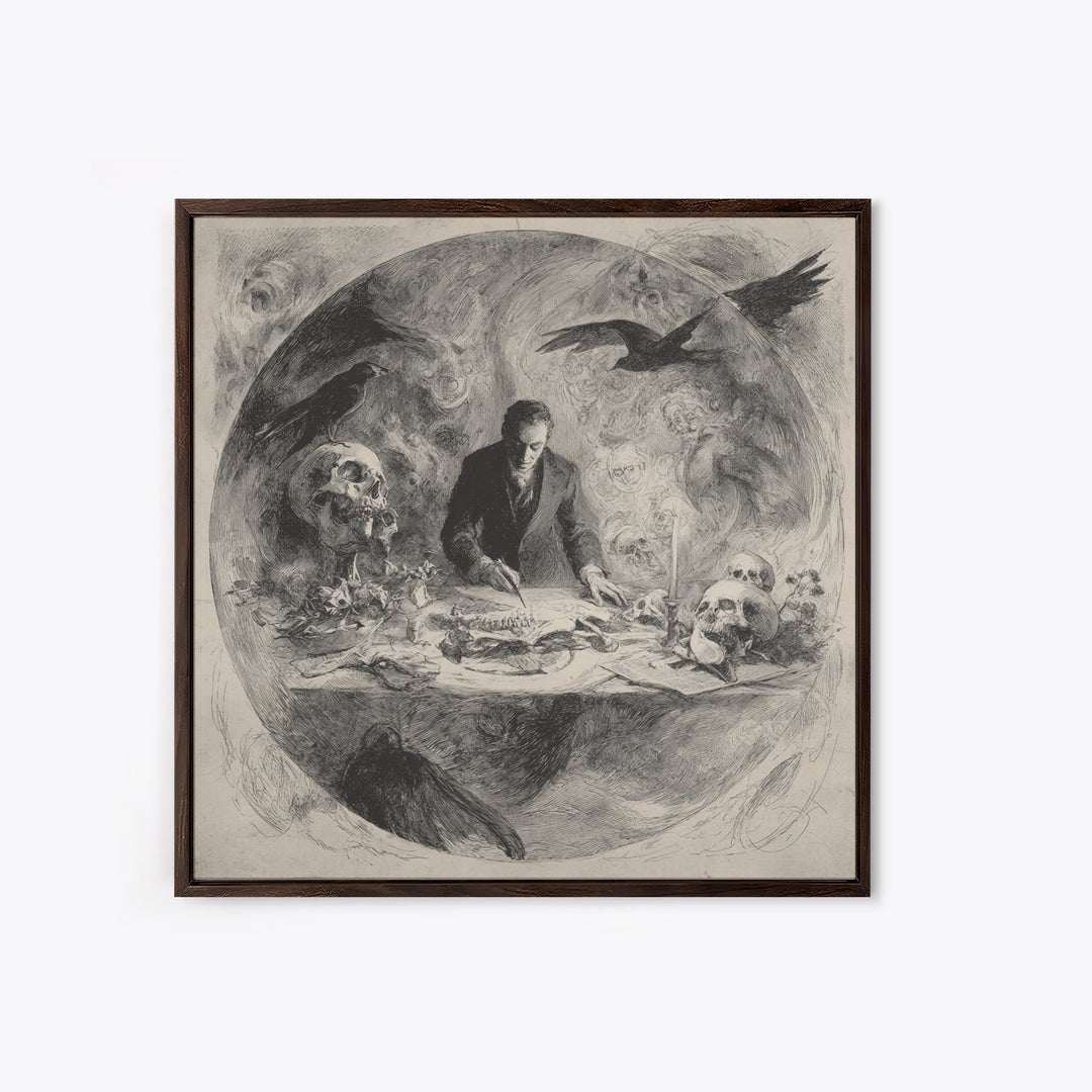 The Bone Sculptor, Symbolist Dream Art, Square Wall Art, Macabre Wall Art, Framed Canvas Print, Halloween Wall Art, Spooky Wall Decor