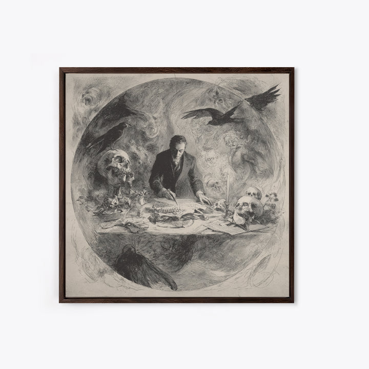 The Bone Sculptor, Symbolist Dream Art, Square Wall Art, Macabre Wall Art, Framed Canvas Print, Halloween Wall Art, Spooky Wall Decor