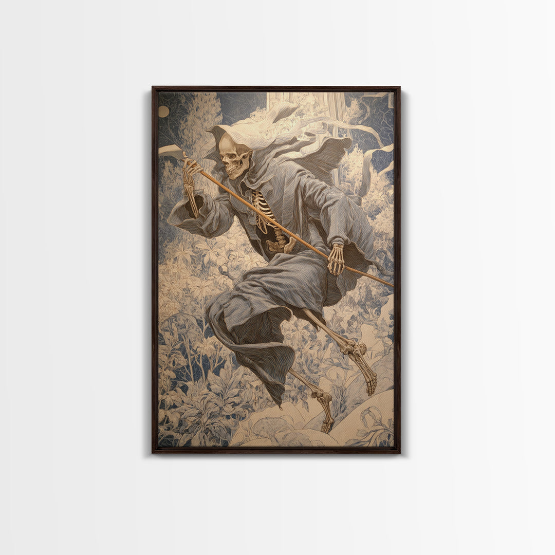 The Bone Sculptor, Symbolist Death Art, Vertical Wall Art, Macabre Wall Art, Canvas Print, Halloween Wall Art, Seasonal Home Decor