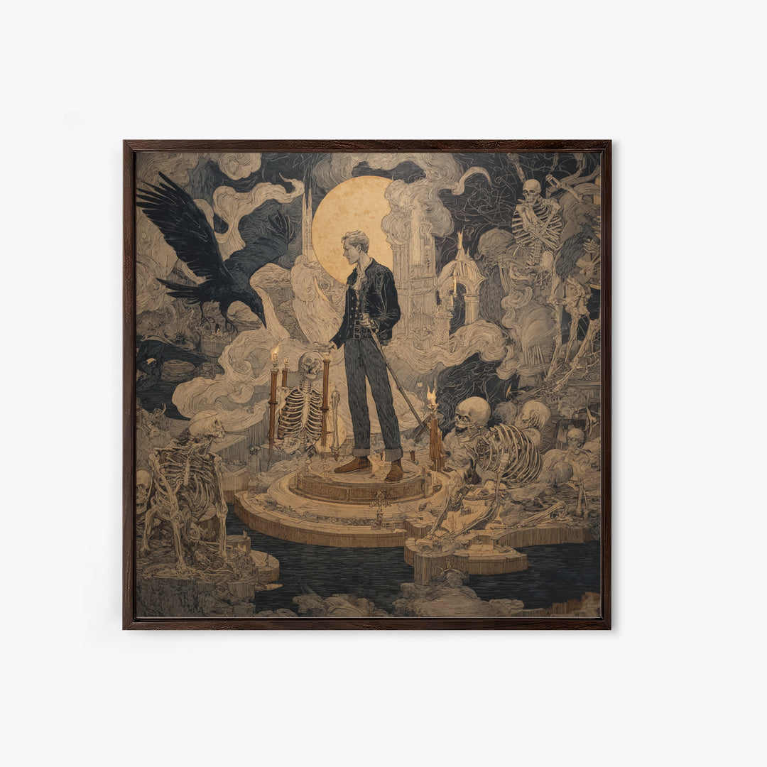 The Bone Sculptor, Symbolist Etching Art, Square Wall Art, Dark Fantasy Wall Art, Canvas Print, Halloween Wall Art, Gothic Home Decor