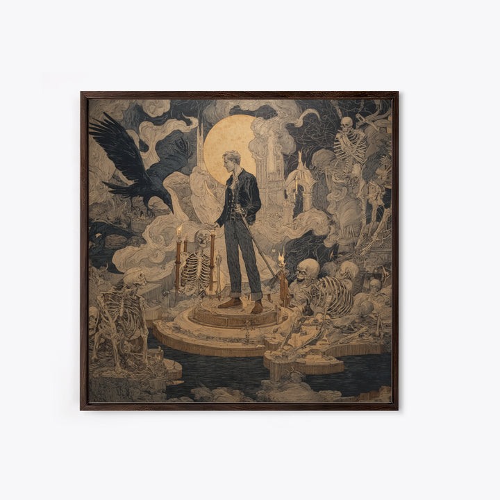 The Bone Sculptor, Symbolist Etching Art, Square Wall Art, Dark Fantasy Wall Art, Canvas Print, Halloween Wall Art, Gothic Home Decor