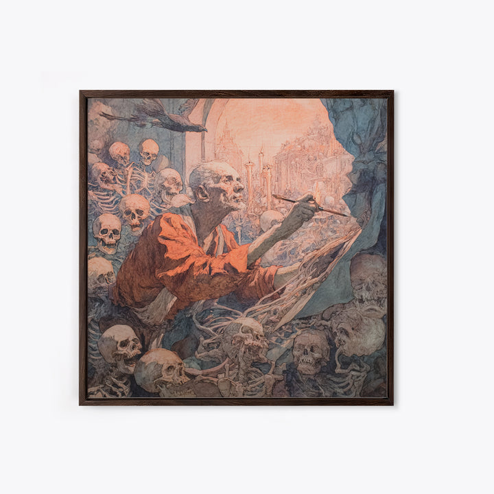 The Bone Sculptor, Grotesque Carnival Art, Square Wall Art, Dark Fantasy Wall Art, Framed Canvas Print, Halloween Wall Art