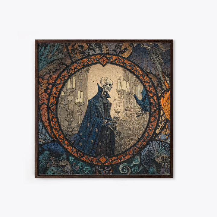 The Bone Sculptor, Stained Glass Gothic Art, Square Wall Art, Dark Halloween Decor, Canvas Print, Halloween Wall Art