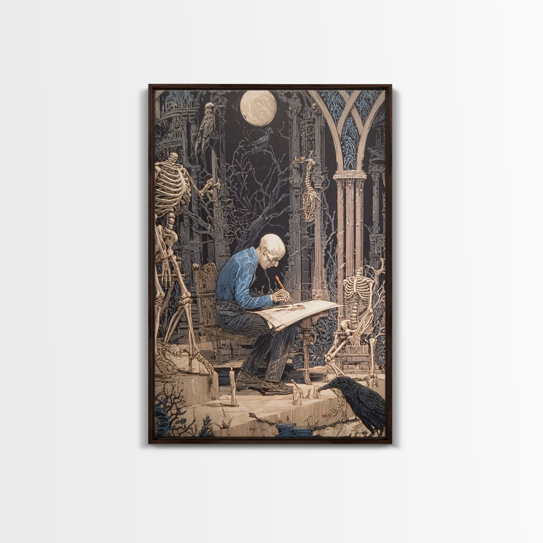 The Bone Sculptor, Victorian Macabre Art, Vertical Wall Art, Gothic Horror Wall Art, Framed Canvas Print, Halloween Wall Art