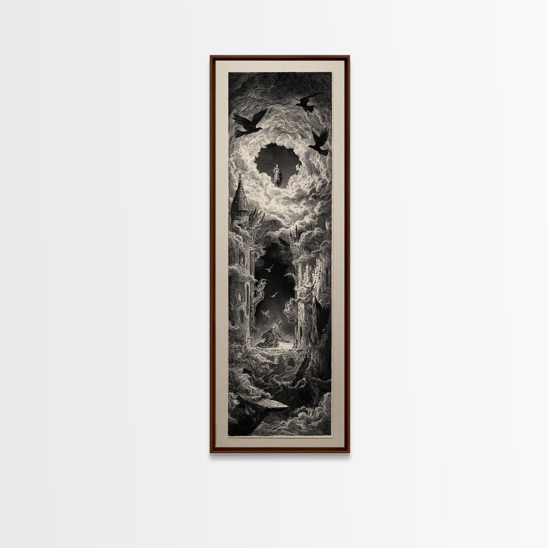 The Dream Eater, Gothic Engraving Art, Tall Narrow Wall Art, Dark Halloween Decor, Framed Canvas Print, Halloween Wall Art