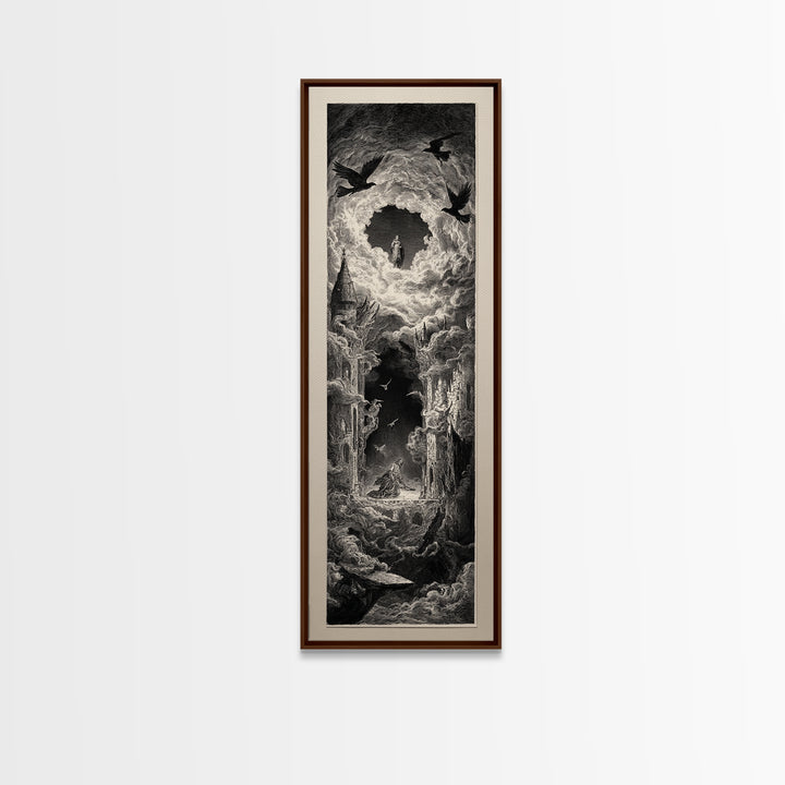 The Dream Eater, Gothic Engraving Art, Tall Narrow Wall Art, Dark Halloween Decor, Framed Canvas Print, Halloween Wall Art