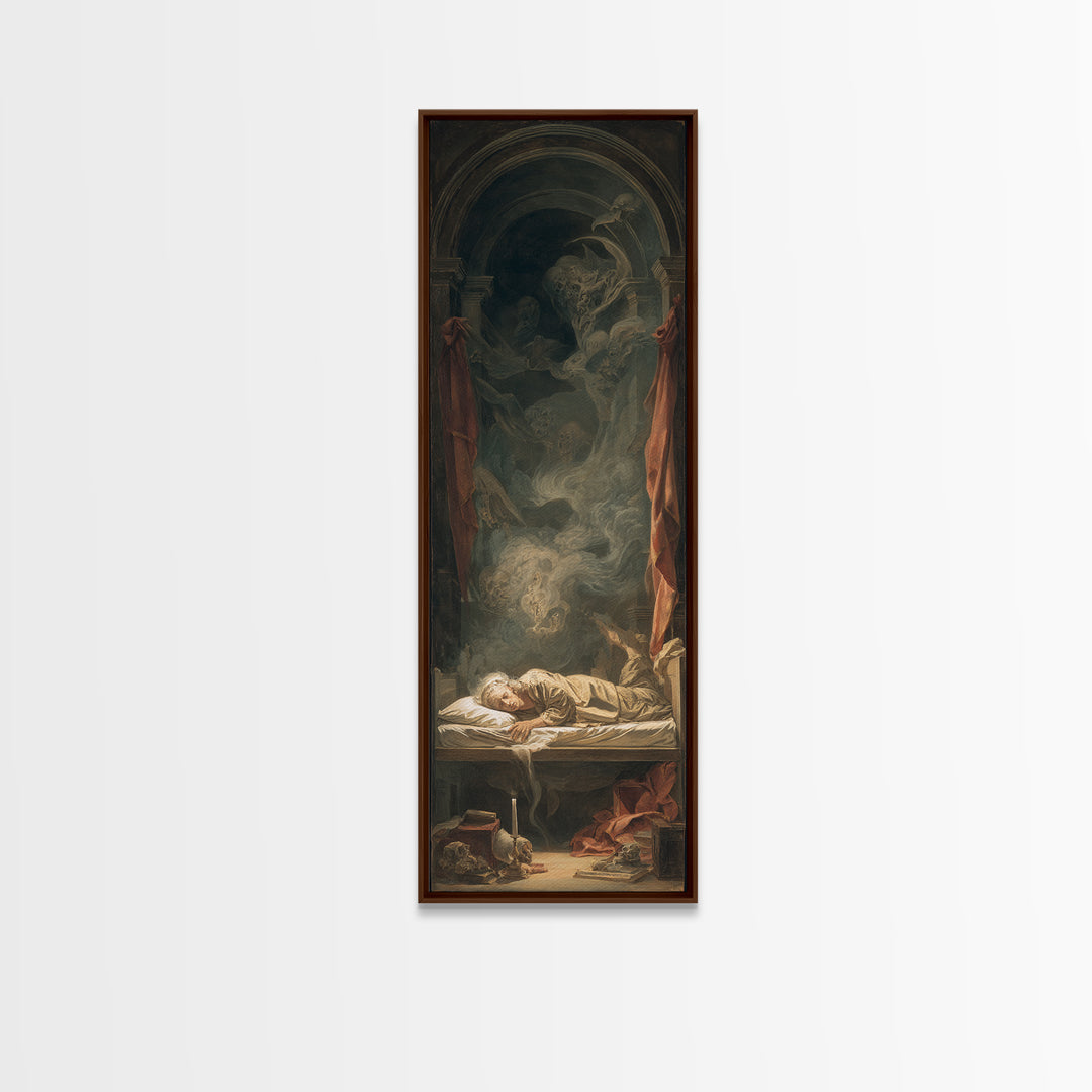The Dream Eater, Gothic Nightmare Art, Tall Narrow Wall Art, Macabre Wall Art, Framed Canvas Print, Halloween Wall Art