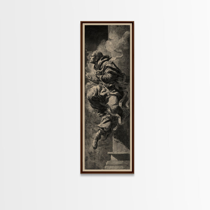 The Dream Eater, Architectural Etching Art, Tall Narrow Wall Art, Dark Fantasy Wall Art, Canvas Print, Halloween Wall Art