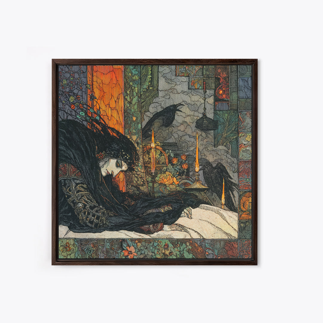 The Dream Eater, Stained Glass Gothic Art, Square Wall Art, Macabre Wall Art, Framed Canvas Print, Halloween Wall Art, Gothic Home Decor