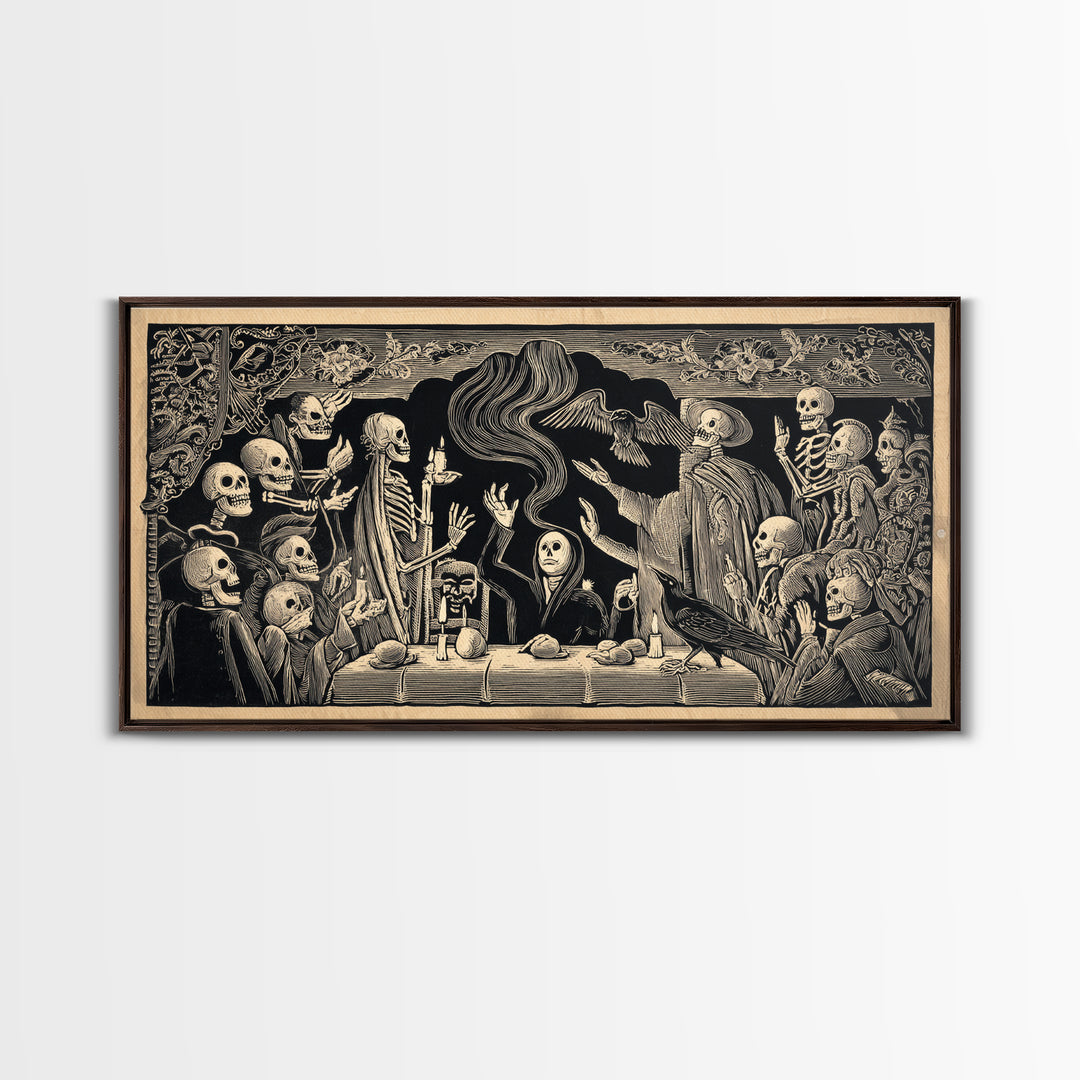 The Dream Eater, Macabre Folk Print Art, Wide Panoramic Art, Gothic Horror Wall Art, Framed Canvas Print, Halloween Wall Art
