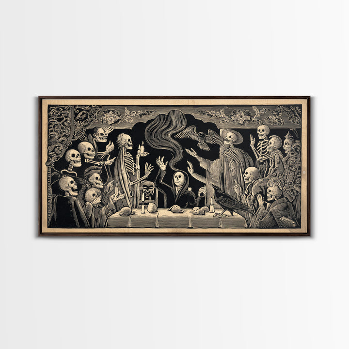 The Dream Eater, Macabre Folk Print Art, Wide Panoramic Art, Gothic Horror Wall Art, Framed Canvas Print, Halloween Wall Art