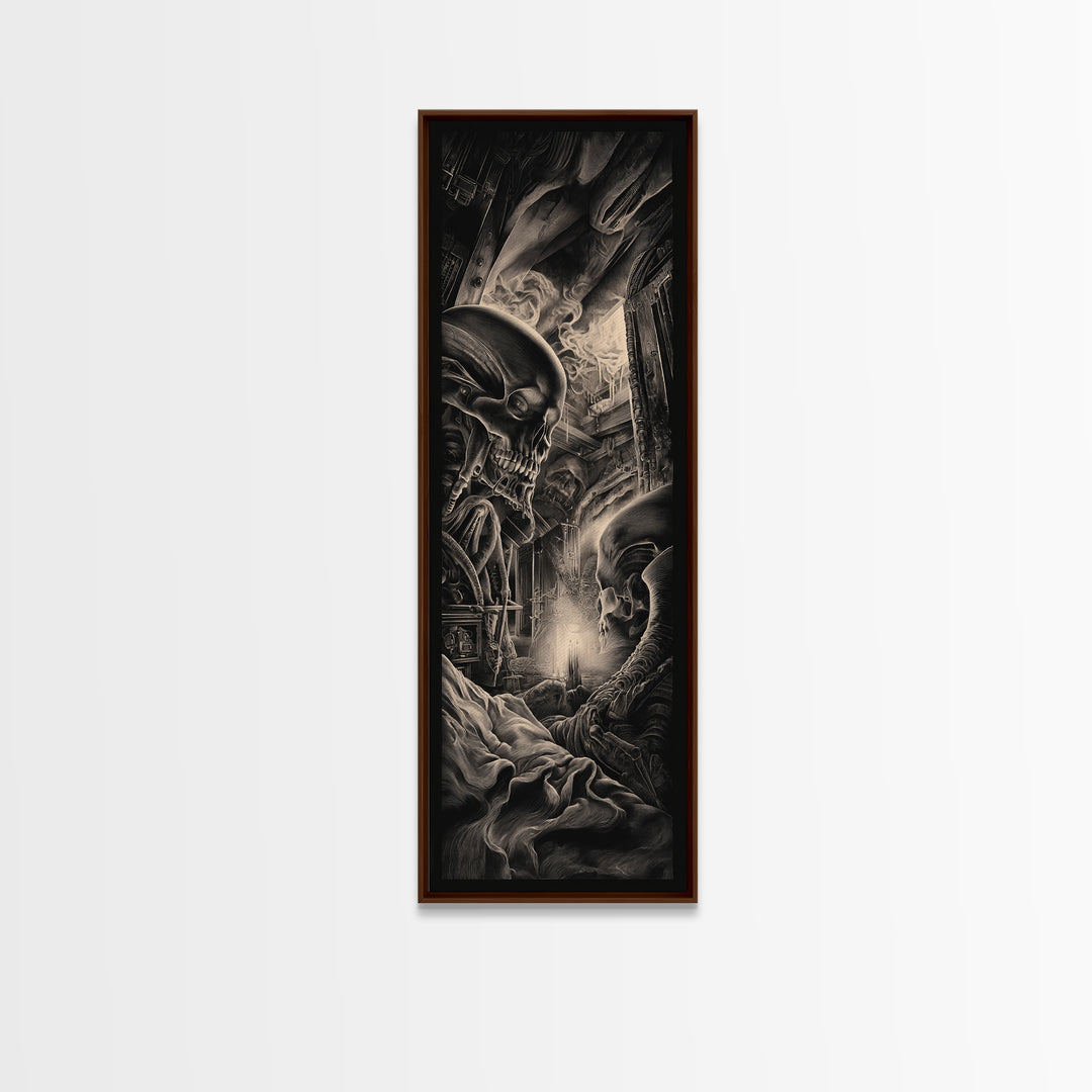The Dream Eater, Biomechanical Horror Art, Tall Narrow Wall Art, Dark Halloween Decor, Framed Canvas Print, Halloween Wall Art