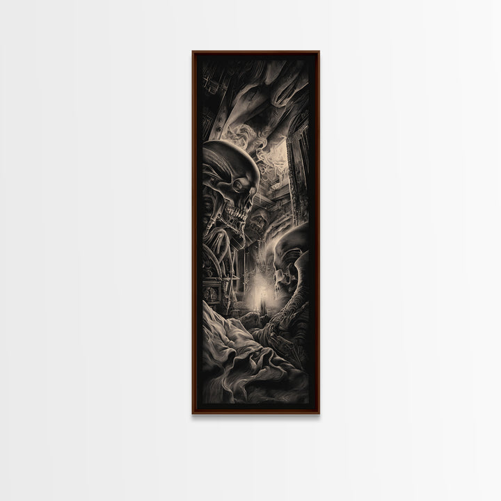 The Dream Eater, Biomechanical Horror Art, Tall Narrow Wall Art, Dark Halloween Decor, Framed Canvas Print, Halloween Wall Art
