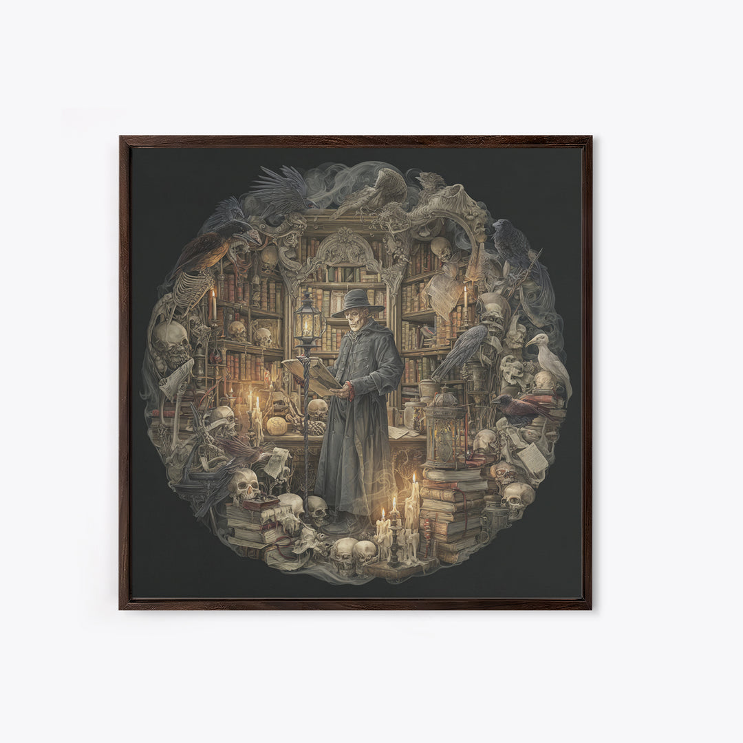 The Crypt Librarian, Danse Macabre Art, Square Wall Art, Dark Fantasy Wall Art, Canvas Print, Halloween Wall Art