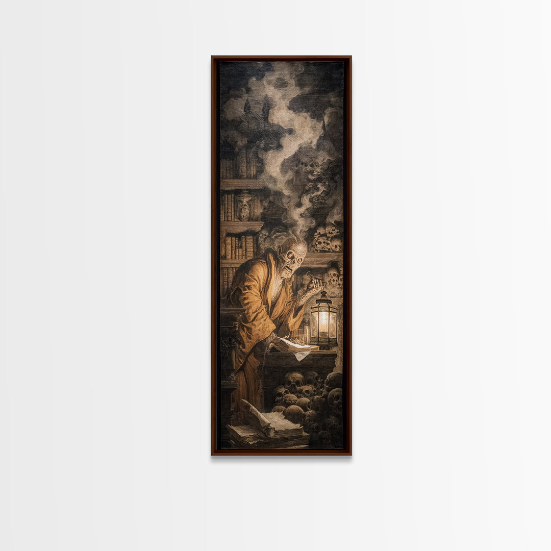 The Crypt Librarian, Baroque Witchcraft Art, Tall Narrow Wall Art, Macabre Wall Art, Canvas Print, Halloween Wall Art