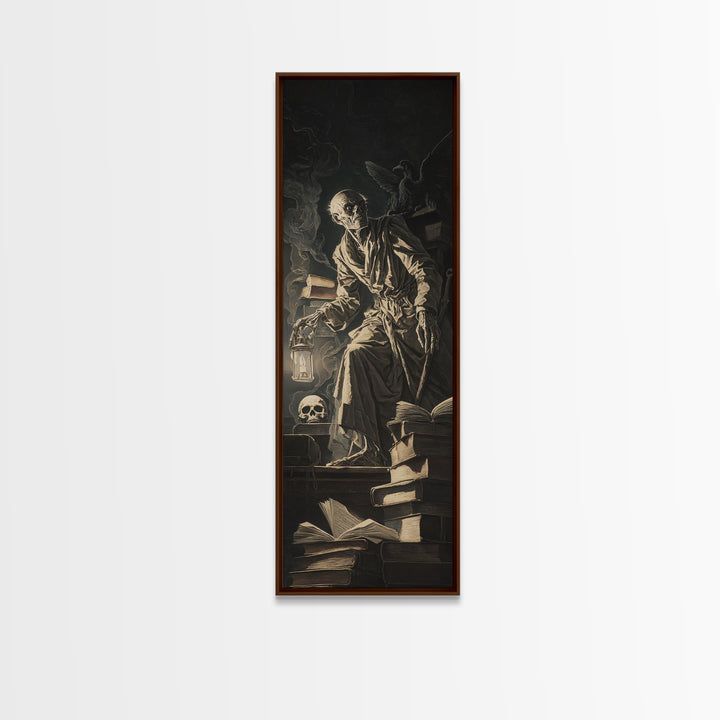 The Crypt Librarian, Gothic Nightmare Art, Tall Narrow Wall Art, Dark Fantasy Wall Art, Canvas Print, Halloween Wall Art