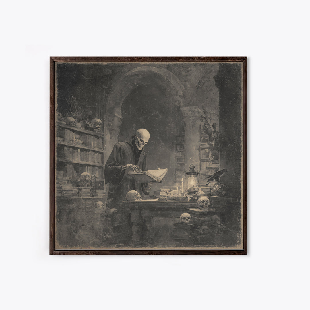 The Crypt Librarian, Symbolist Dream Art, Square Wall Art, Dark Fantasy Wall Art, Canvas Print, Halloween Wall Art, Gothic Home Decor