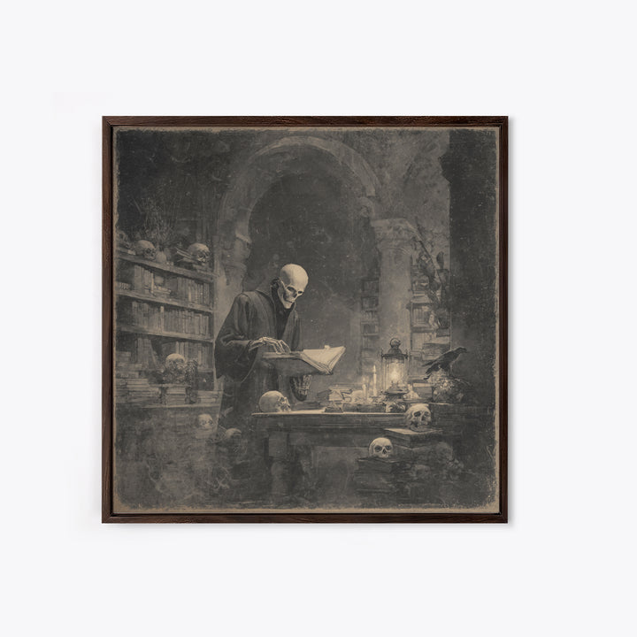 The Crypt Librarian, Symbolist Dream Art, Square Wall Art, Dark Fantasy Wall Art, Canvas Print, Halloween Wall Art, Gothic Home Decor