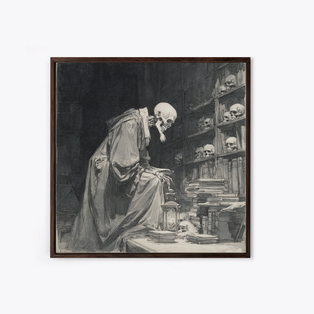 The Crypt Librarian, Decadent Gothic Art, Square Wall Art, Dark Fantasy Wall Art, Canvas Print, Halloween Wall Art, Halloween Decor