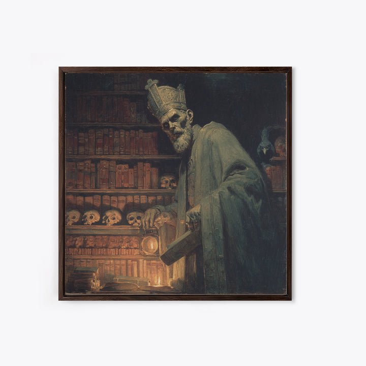 The Crypt Librarian, Dark Symbolist Art, Square Wall Art, Gothic Horror Wall Art, Framed Canvas Print, Halloween Wall Art