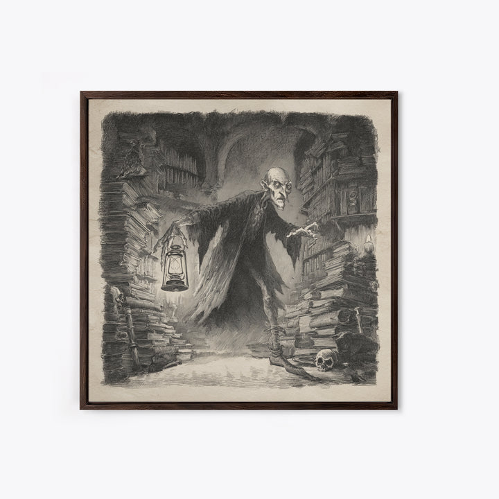 The Crypt Librarian, Expressionist Nightmare Art, Square Wall Art, Macabre Wall Art, Canvas Print, Halloween Wall Art, Dark Fantasy Art