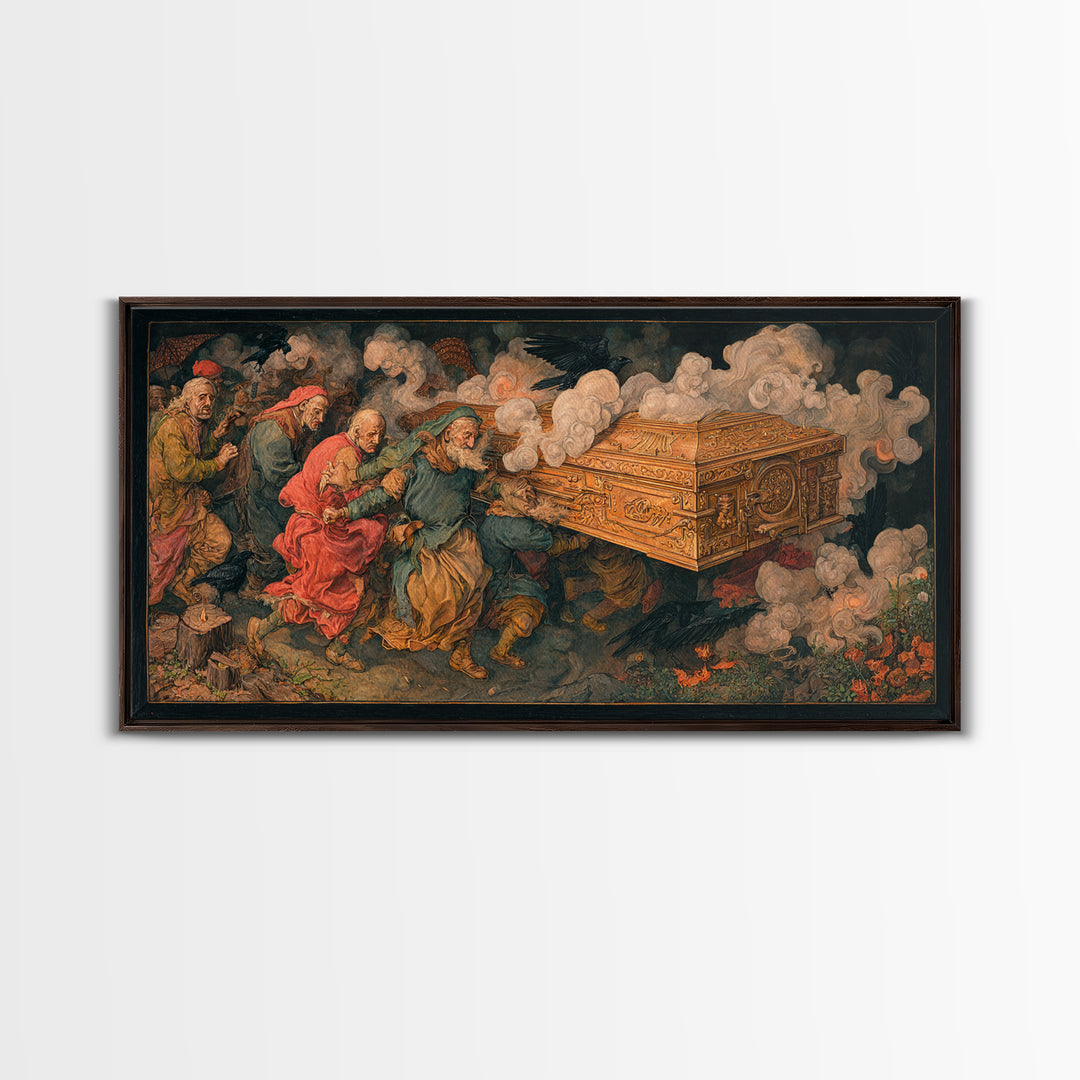 The Royal Coffin Maker, Northern Renaissance Horror, Wide Panoramic Art, Gothic Horror Wall Art, Framed Canvas Print