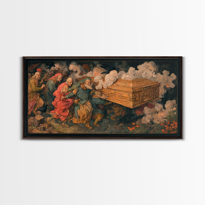 The Royal Coffin Maker, Northern Renaissance Horror, Wide Panoramic Art, Gothic Horror Wall Art, Framed Canvas Print