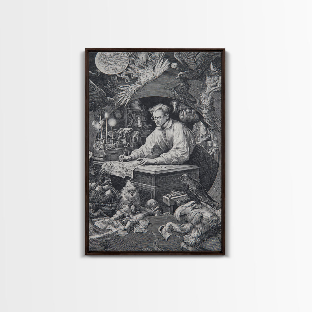 The Royal Coffin Maker, Renaissance Engraving Art, Vertical Wall Art, Dark Fantasy Wall Art, Framed Canvas Print, Halloween Wall Art