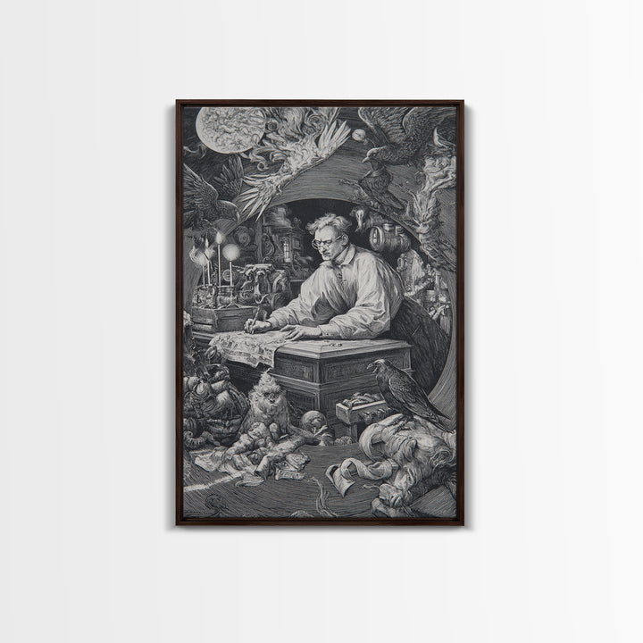 The Royal Coffin Maker, Renaissance Engraving Art, Vertical Wall Art, Dark Fantasy Wall Art, Framed Canvas Print, Halloween Wall Art