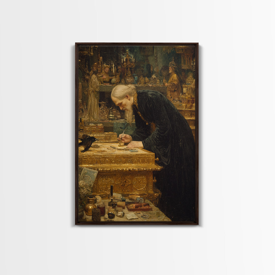 The Royal Coffin Maker, Ornate Symbolist Art, Vertical Wall Art, Dark Fantasy Wall Art, Framed Canvas Print, Halloween Wall Art