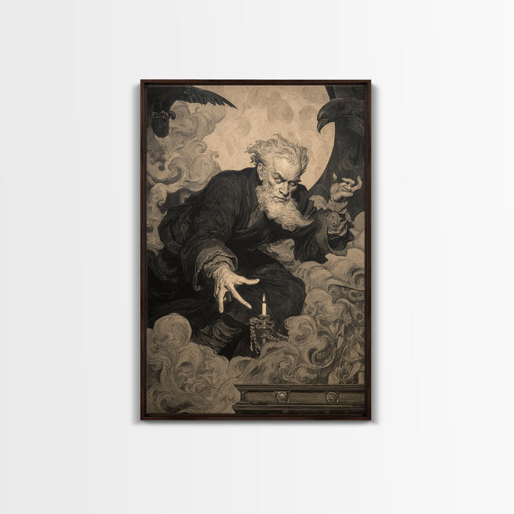 The Royal Coffin Maker, Symbolist Etching Art, Vertical Wall Art, Dark Halloween Decor, Framed Canvas Print, Halloween Wall Art