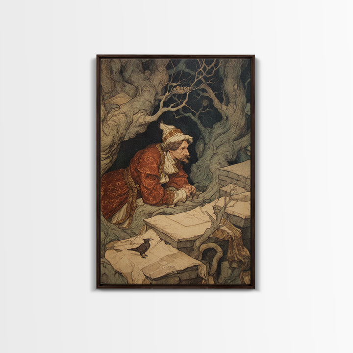 The Royal Coffin Maker, Gothic Storybook Art, Vertical Wall Art, Gothic Horror Wall Art, Framed Canvas Print, Halloween Wall Art