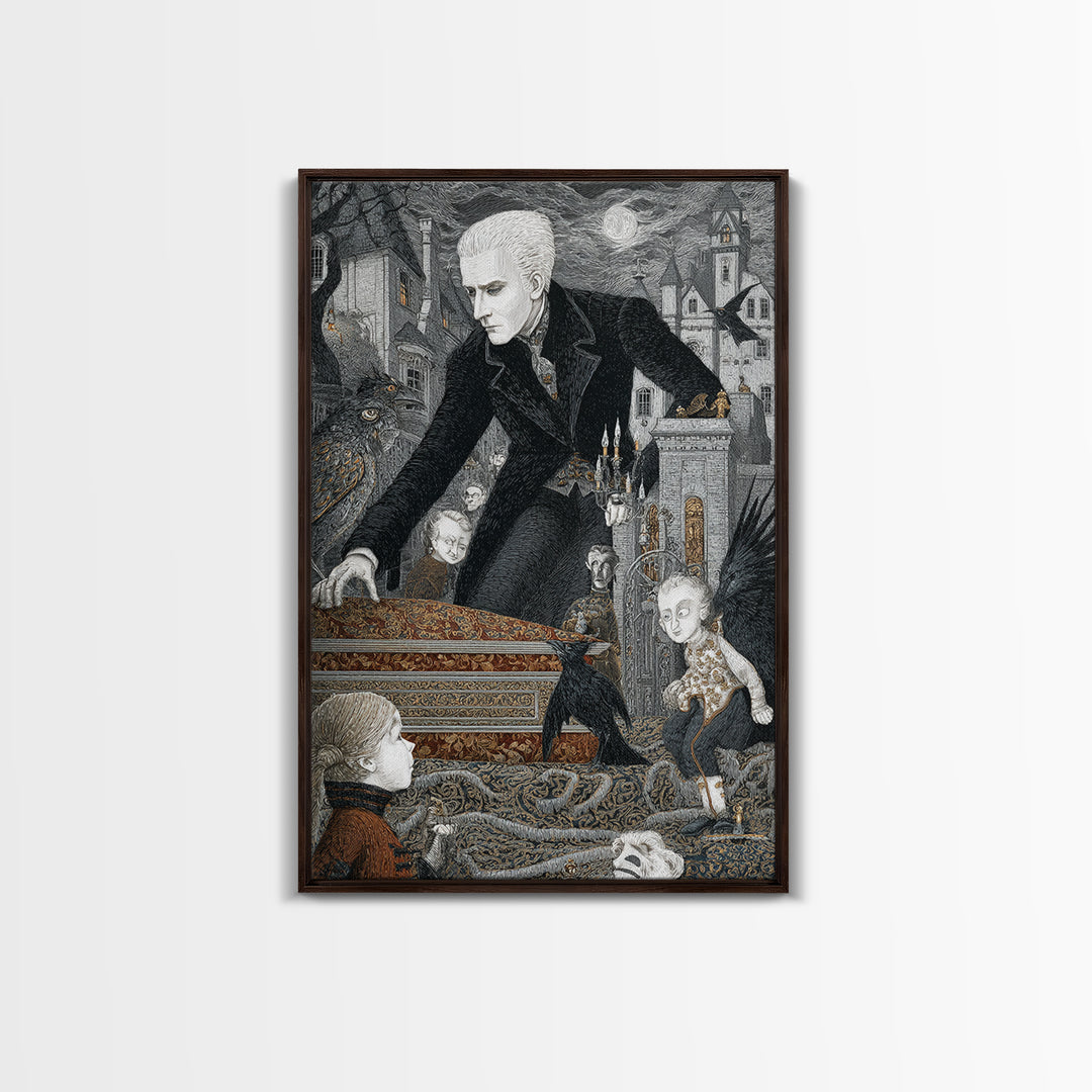 The Royal Coffin Maker, Victorian Macabre Art, Vertical Wall Art, Dark Halloween Decor, Framed Canvas Print, Halloween Wall Art