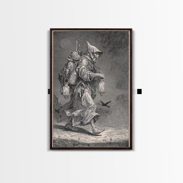 The Soul Collector, Renaissance Engraving Art, Vertical Wall Art, Macabre Wall Art, Framed Canvas Print, Halloween Wall Art