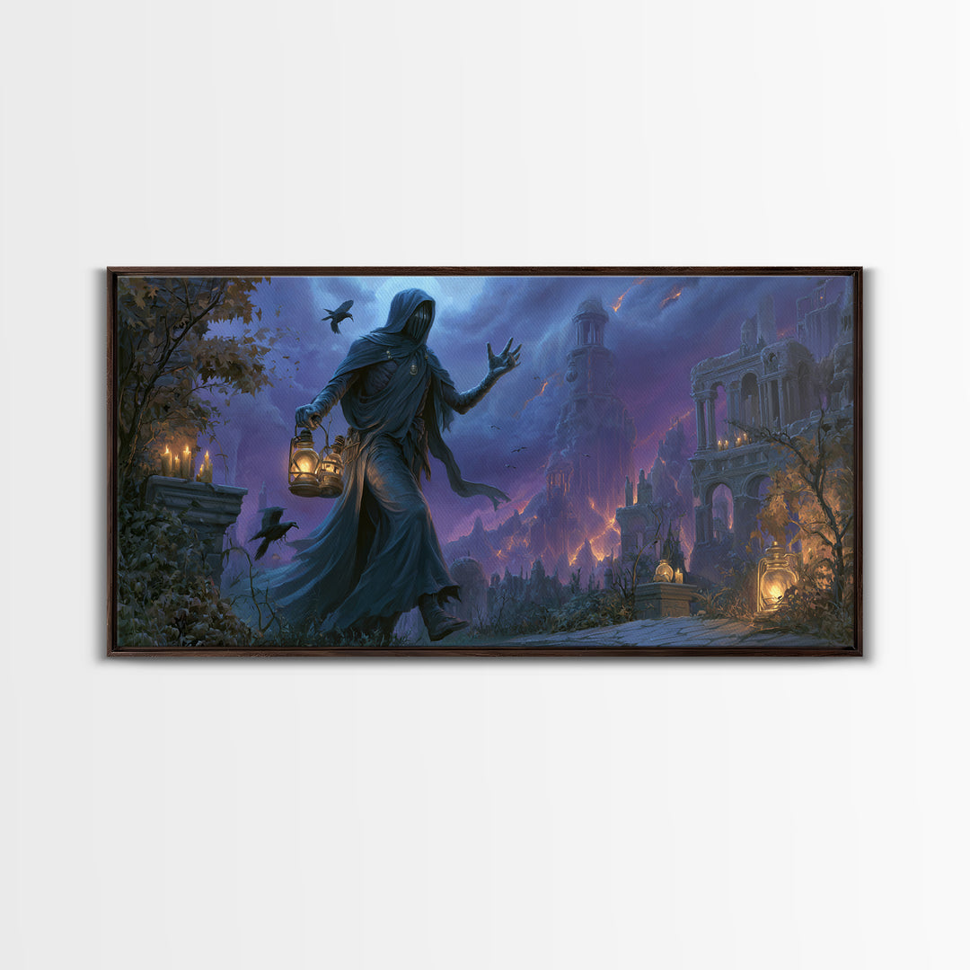 The Soul Collector, Apocalyptic Romantic Art, Wide Panoramic Art, Dark Fantasy Wall Art, Canvas Print, Halloween Wall Art, Macabre Wall Art