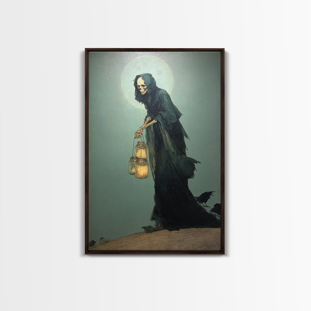 The Soul Collector, Decadent Gothic Art, Vertical Wall Art, Macabre Wall Art, Framed Canvas Print, Halloween Wall Art