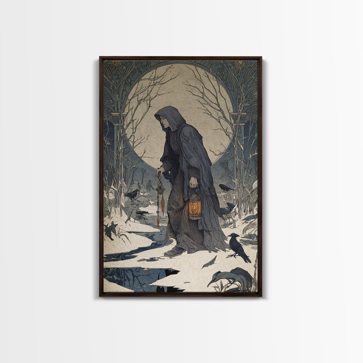 The Soul Collector, Symbolist Death Art, Vertical Wall Art, Gothic Horror Wall Art, Canvas Print, Halloween Wall Art