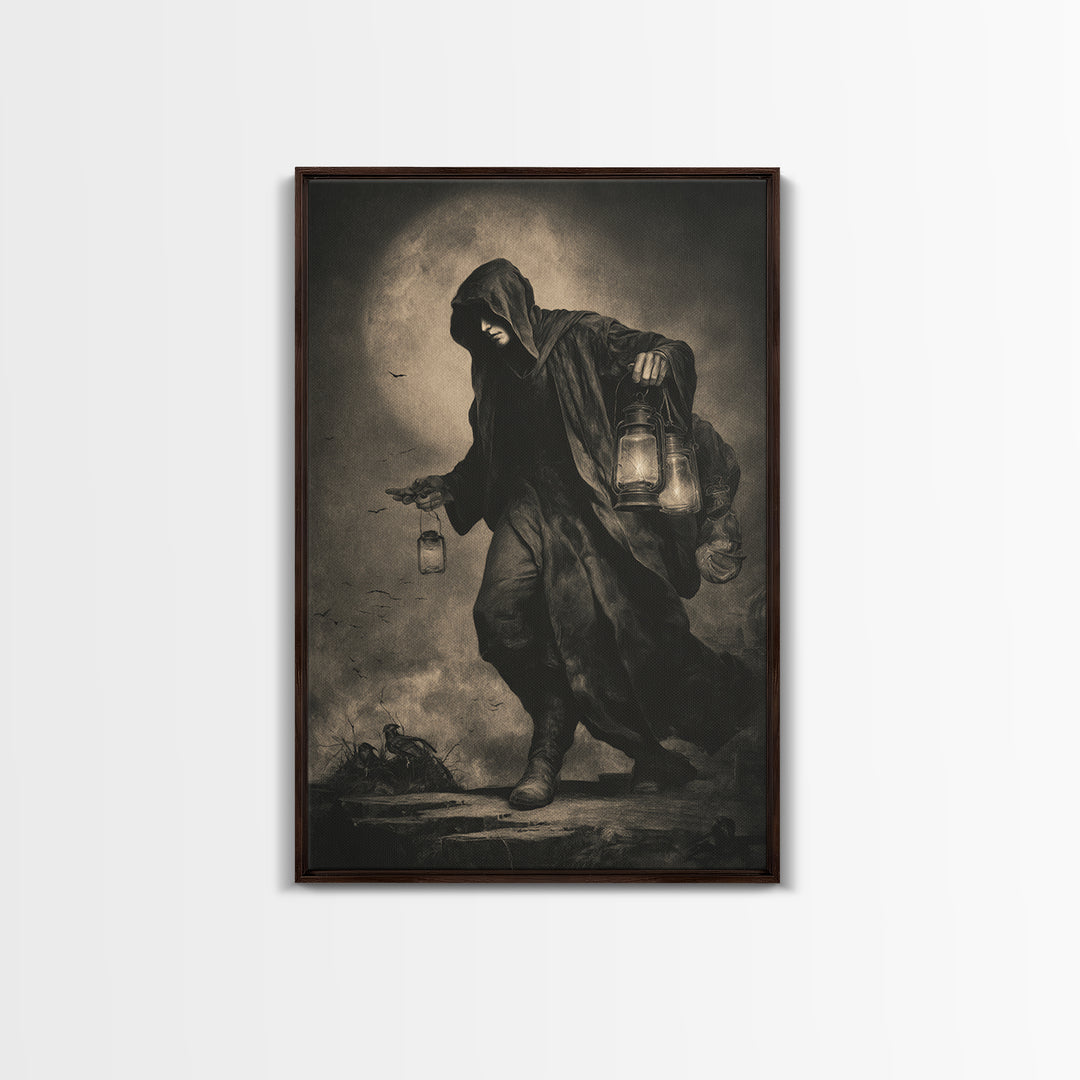 The Soul Collector, Dark Symbolist Art, Vertical Wall Art, Dark Fantasy Wall Art, Canvas Print, Halloween Wall Art