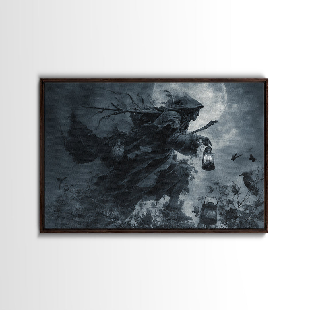The Soul Collector, Symbolist Etching Art, Landscape Wall Art, Dark Halloween Decor, Framed Canvas Print, Halloween Wall Art