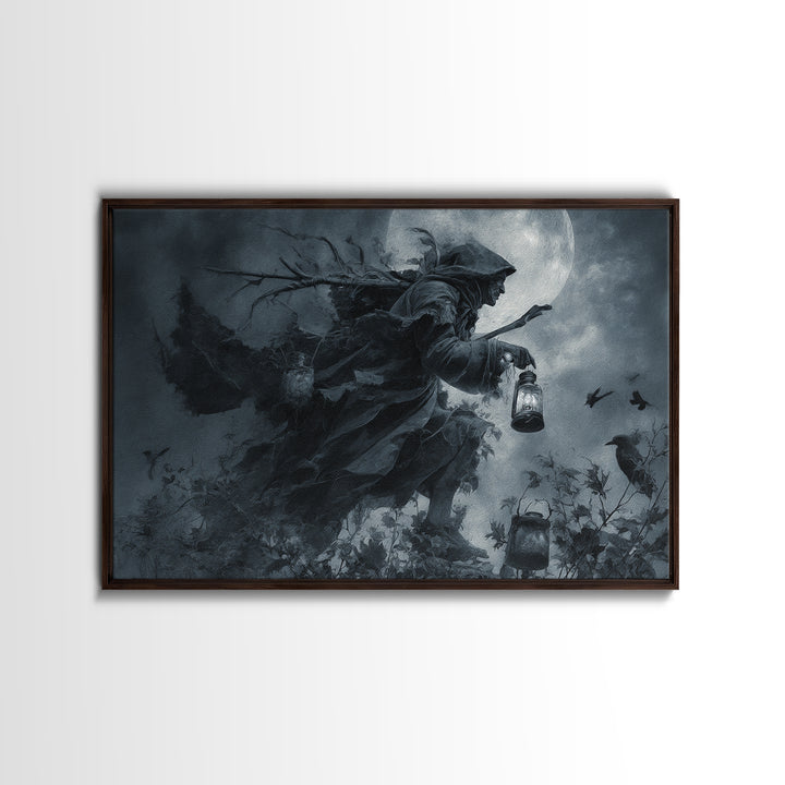 The Soul Collector, Symbolist Etching Art, Landscape Wall Art, Dark Halloween Decor, Framed Canvas Print, Halloween Wall Art