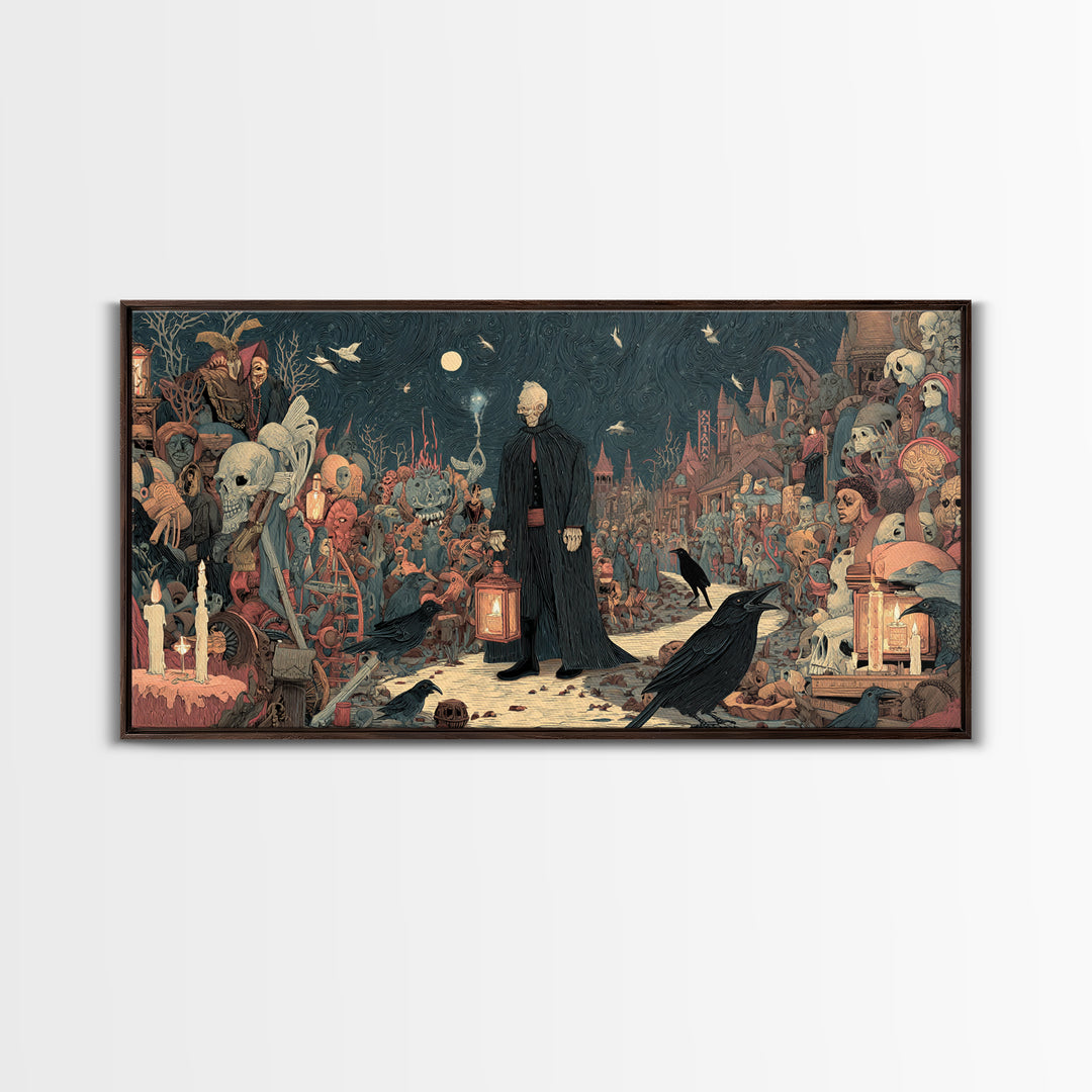 The Soul Collector, Grotesque Carnival Art, Wide Panoramic Art, Gothic Horror Wall Art, Canvas Print, Halloween Wall Art