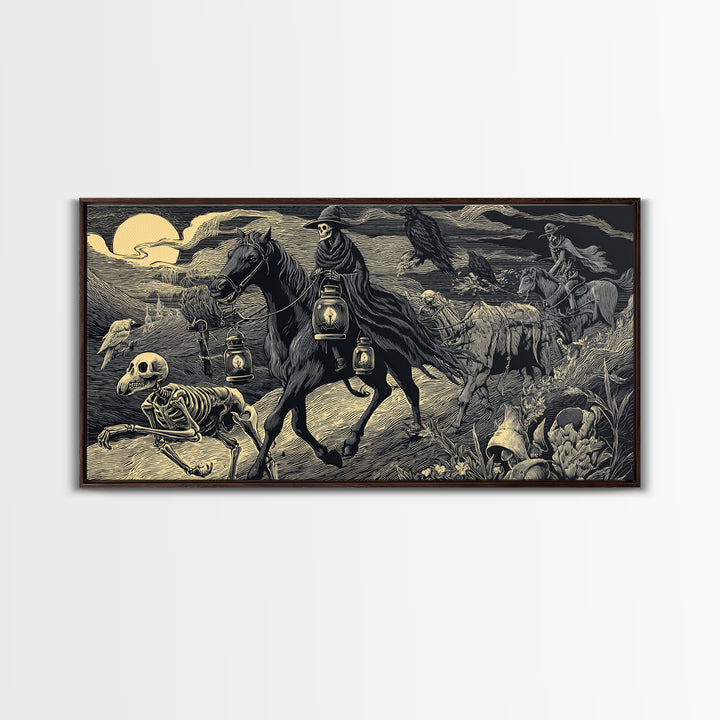 The Soul Collector, Macabre Folk Print Art, Wide Panoramic Art, Macabre Wall Art, Canvas Print, Halloween Wall Art
