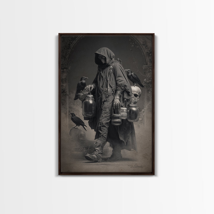 The Soul Collector, Biomechanical Horror Art, Vertical Wall Art, Macabre Wall Art, Framed Canvas Print, Halloween Wall Art